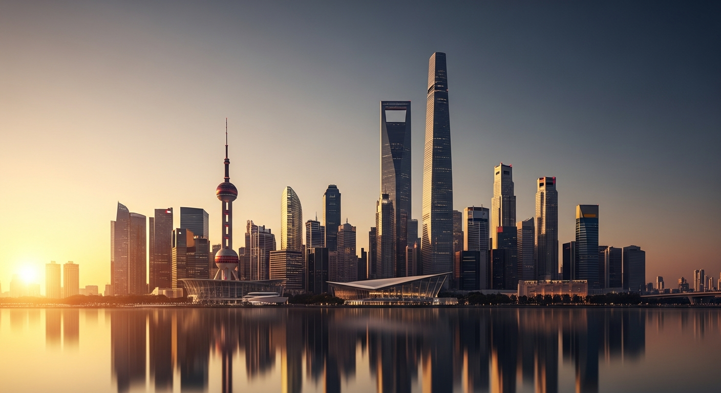 Global city skyline at dusk